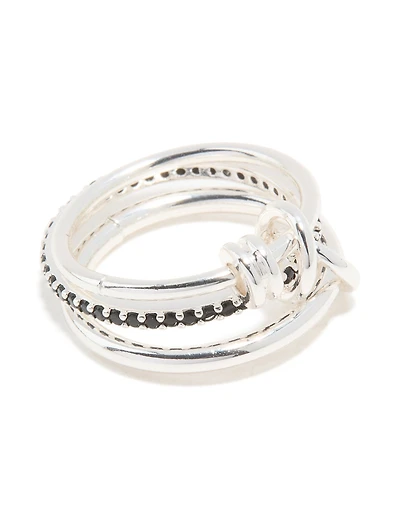 Anneau de Rondell empilé en zircone cubique noir plaqué argent