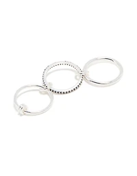 Silver Plated Black Cubic Zirconia Stacked Rondell Ring