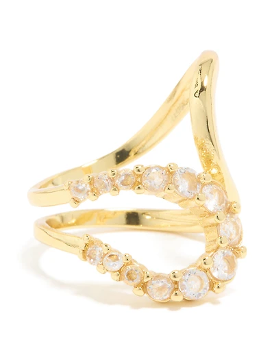 Waterproof Gold Plated Stainless Steel Opposite Cubic Zirconia Swirl Ring