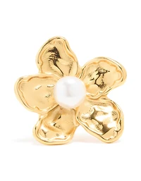 Waterproof Gold Plated Stainless Steel Large Flower Pearl Ring