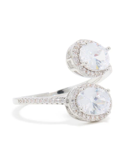 Anneau à billes en zirconie double cubique argent