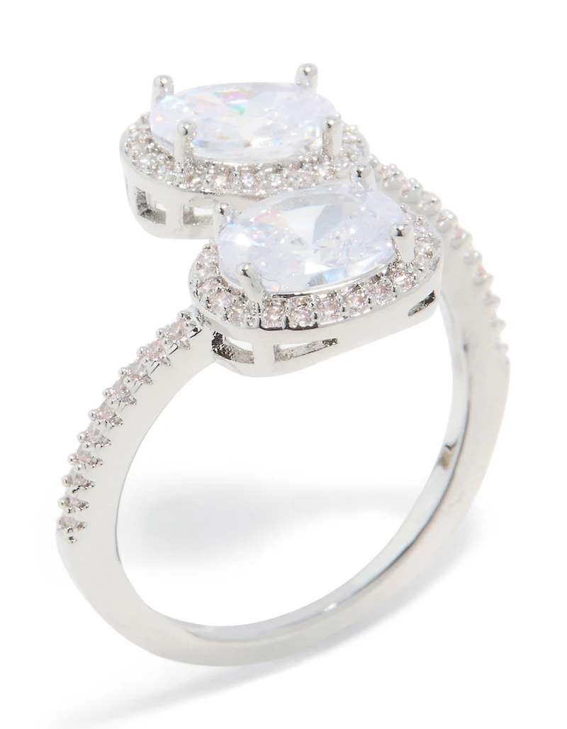 Silver Double Cubic Zirconia Ball Ring