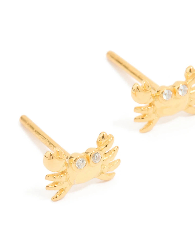 Gold Plated Sterling Silver Cubic Zirconia Crab Earrings