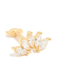 Gold Plated Sterling Silver Cubic Zirconia Marquise Drop Single Flat Back Stud