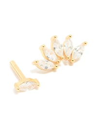 Gold Plated Sterling Silver Cubic Zirconia Marquise Drop Single Flat Back Stud