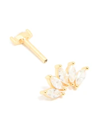 Gold Plated Sterling Silver Cubic Zirconia Marquise Drop Single Flat Back Stud