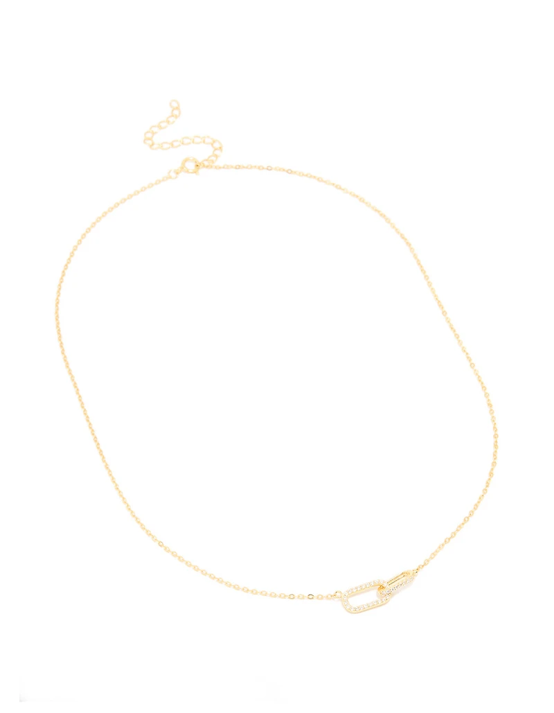 Gold Plated Sterling Silver Cubic Zirconia Oval Link Necklace