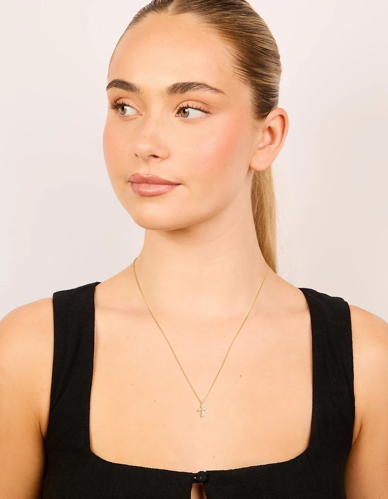 Gold Plated Sterling Silver Cubic Zirconia Cross Necklace