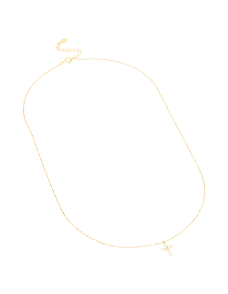 Gold Plated Sterling Silver Cubic Zirconia Cross Necklace
