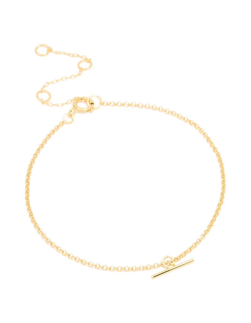 Bracelet chaîne en T-bar en argent sterling plaqué or