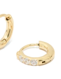 Waterproof Gold Plated Stainless Steel Diamante Hoop Earrings 10 MM