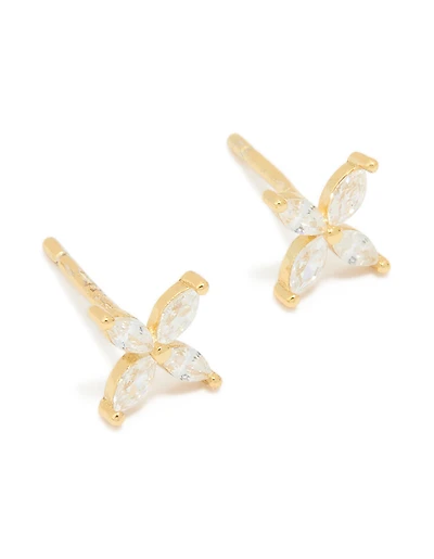 Waterproof Gold Plated Stainless Steel Cubic Zirconia Flower Stud Earrings