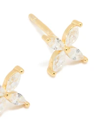 Waterproof Gold Plated Stainless Steel Cubic Zirconia Flower Stud Earrings