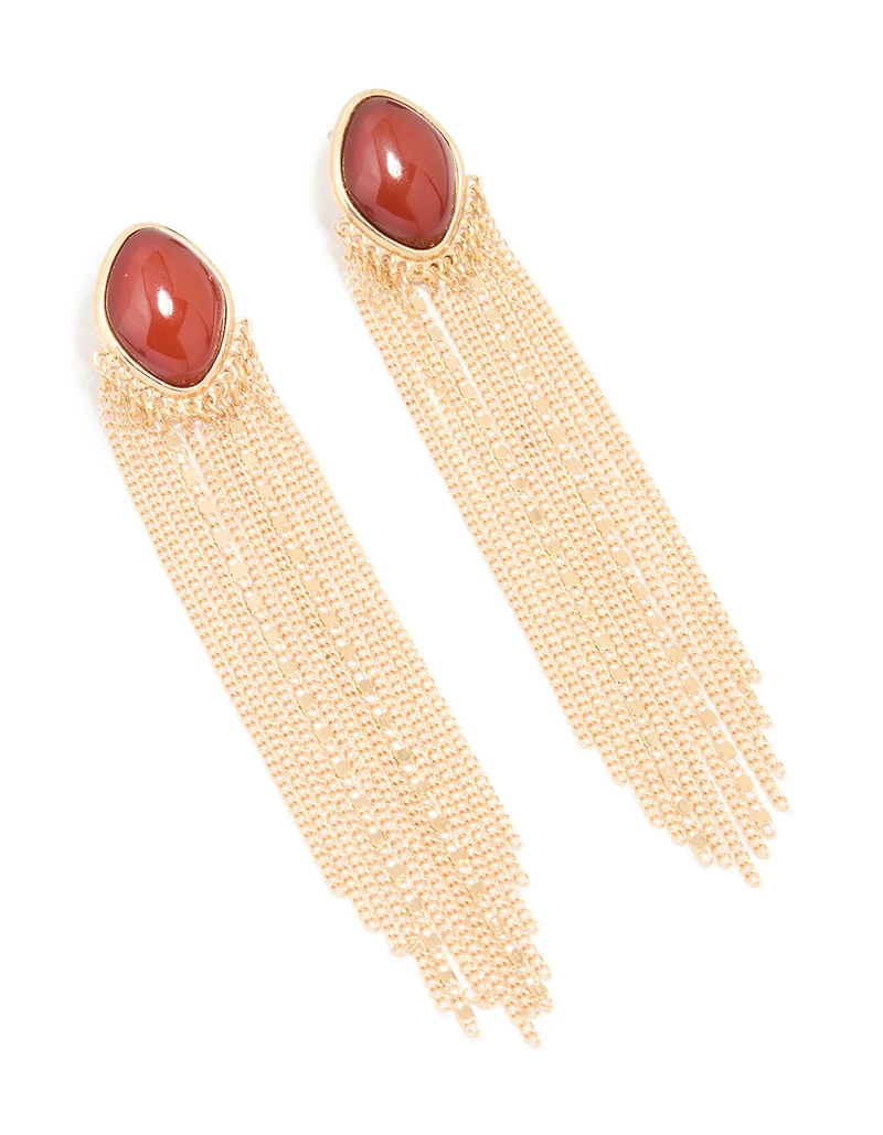 Gold Red Stone Waterfall Drop Earrings