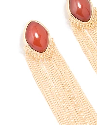 Gold Red Stone Waterfall Drop Earrings