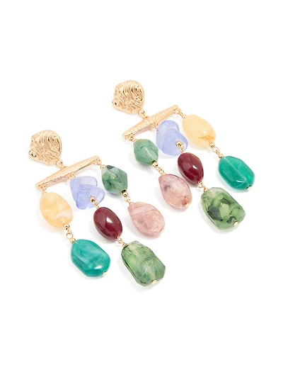 Boucles d’oreilles mobiles à perles multicolores dorées et texturées
