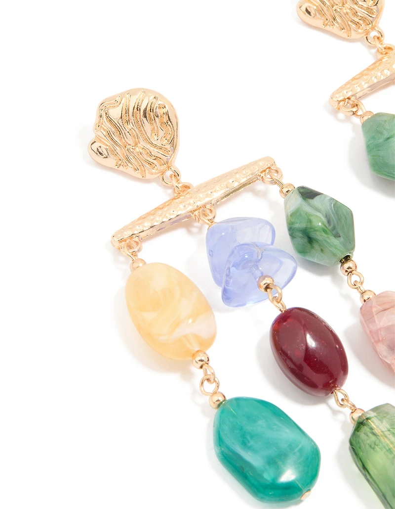 Gold Textured Multicoloured Beaded Mobile Earrings