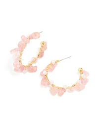 Gold Plated Rose Quartz Pearl Hoop Earrings