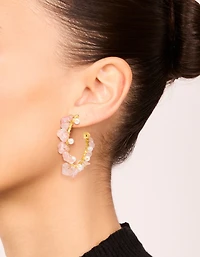 Boucles d’oreilles en cerceau en quartz rose plaqué or