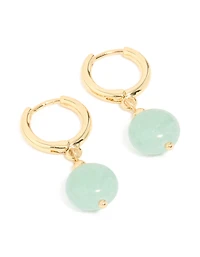 Gold Plated Green Semi Precious Stone Huggie Earrings