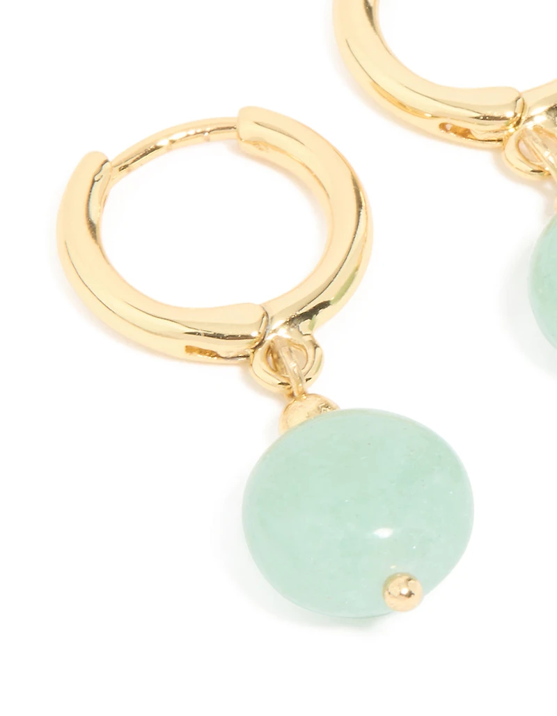 Gold Plated Green Semi Precious Stone Huggie Earrings