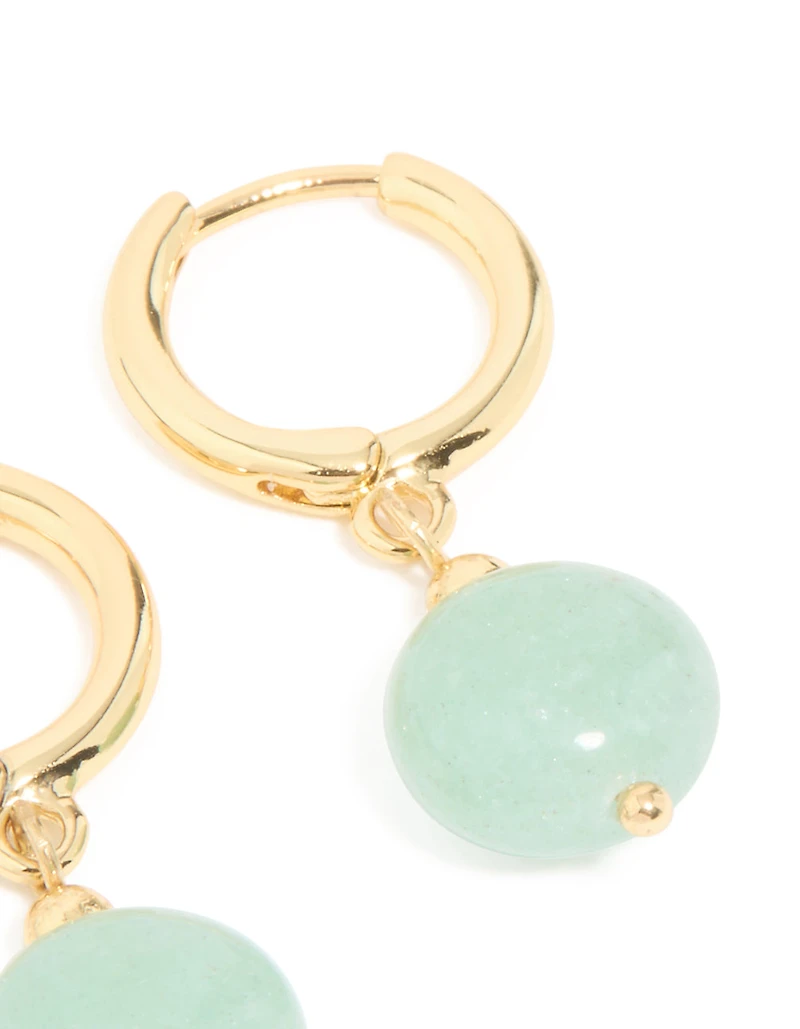 Gold Plated Green Semi Precious Stone Huggie Earrings