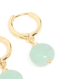 Gold Plated Green Semi Precious Stone Huggie Earrings