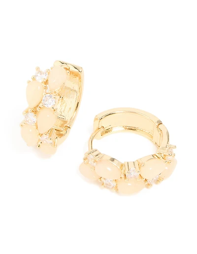 Gold Plated Rose Quartz & Cubic Zirconia Hoop Earrings
