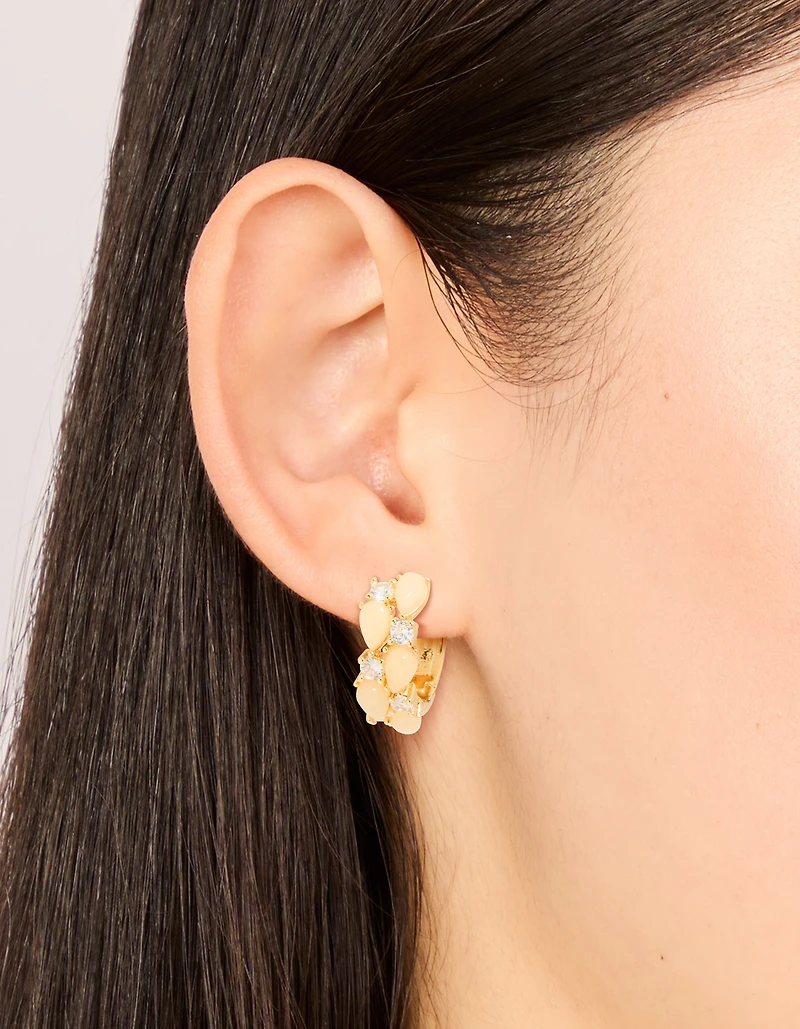 Boucles d’oreilles en quartz rose plaqué or & cerceaux en zircone cubique