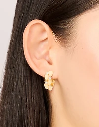 Boucles d’oreilles en quartz rose plaqué or & cerceaux en zircone cubique