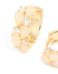 Gold Plated Rose Quartz & Cubic Zirconia Hoop Earrings