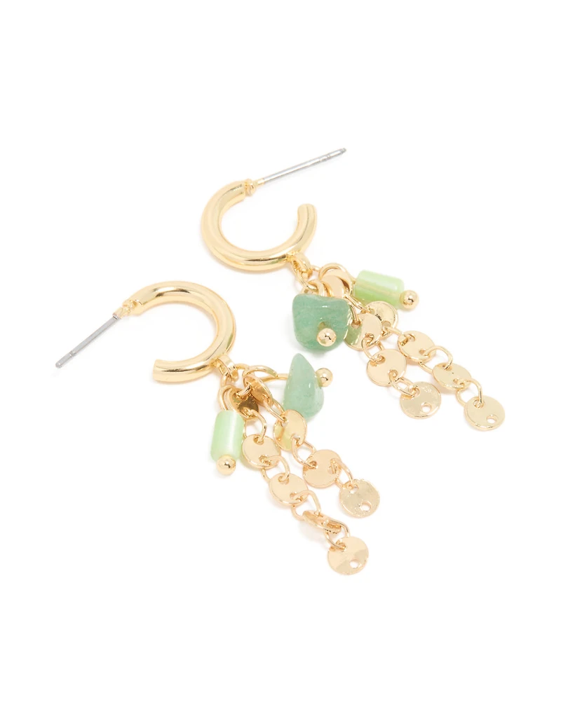 Boucles d’oreilles à cerceau en disque semi-précieux vert plaquées or