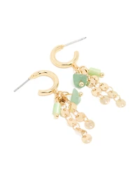 Boucles d’oreilles à cerceau en disque semi-précieux vert plaquées or