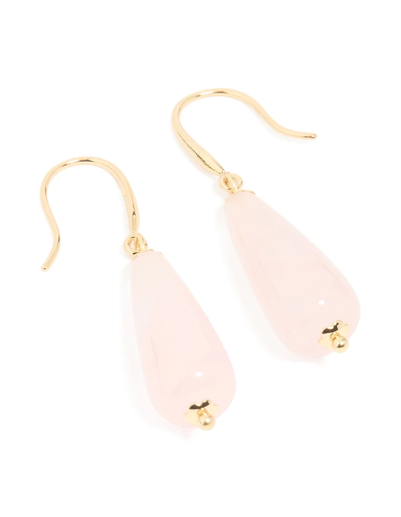 Gold Plated Rose Quartz Sleek Drop Earrings