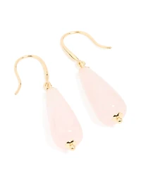Gold Plated Rose Quartz Sleek Drop Earrings
