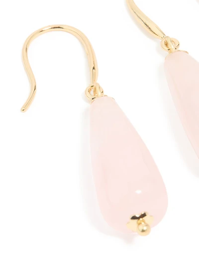 Gold Plated Rose Quartz Sleek Drop Earrings