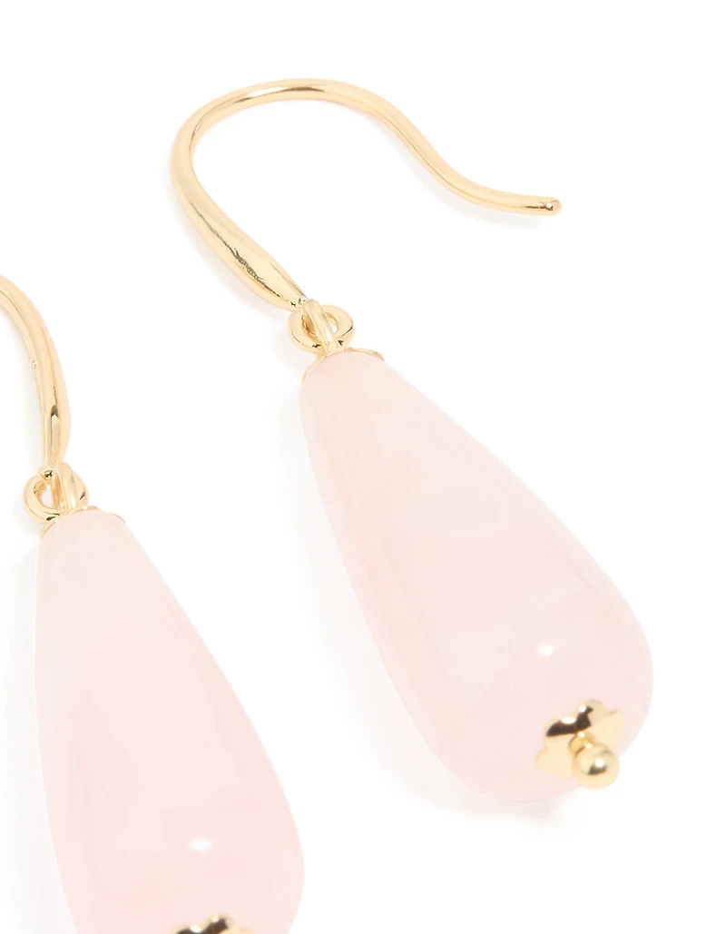 Gold Plated Rose Quartz Sleek Drop Earrings