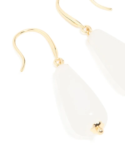 Boucles d’oreilles pendantes en jade blanc plaquées or