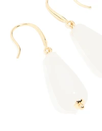 Boucles d’oreilles pendantes en jade blanc plaquées or