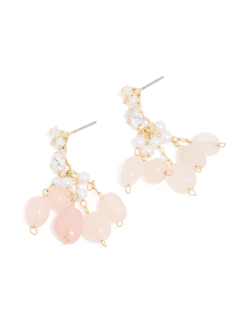 Gold Plated Rose Quartz Chip Cubic Zirconia Drop Earrings