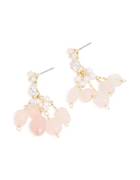 Gold Plated Rose Quartz Chip Cubic Zirconia Drop Earrings