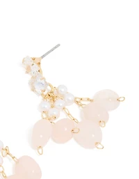 Gold Plated Rose Quartz Chip Cubic Zirconia Drop Earrings