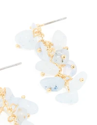 Gold Plated Blue Semi Precious Stone Cubic Zirconia Drop Earrings