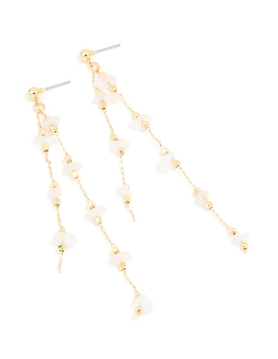 Gold Plated Rose Quartz Layered Drop Earrings