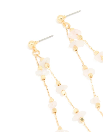 Gold Plated Rose Quartz Layered Drop Earrings