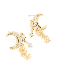 Gold Plated Cubic Zirconia Celestial Drop Earrings