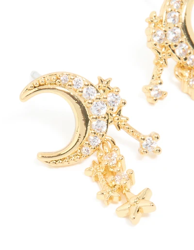 Gold Plated Cubic Zirconia Celestial Drop Earrings