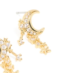 Gold Plated Cubic Zirconia Celestial Drop Earrings