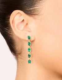 Gold Plated Emerald Semi Precious Stone Oval Drop Earrings