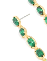 Gold Plated Emerald Semi Precious Stone Oval Drop Earrings